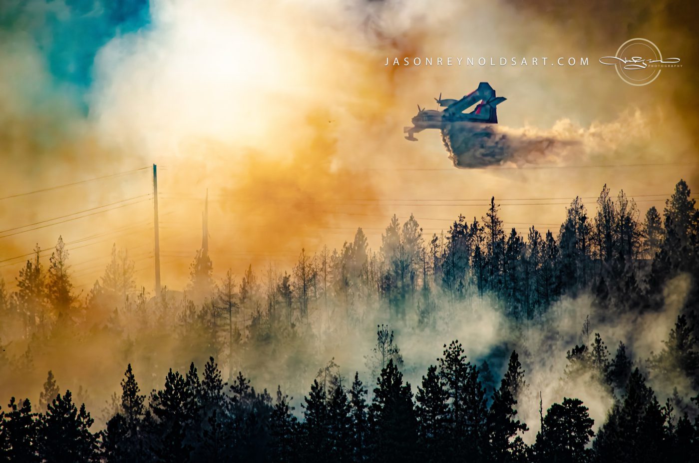 Air Tanker Over Smoke-filled Pines — Spokane Valley