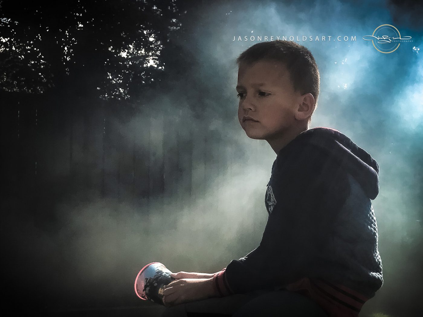 Boy in Blue Backlight and Haze