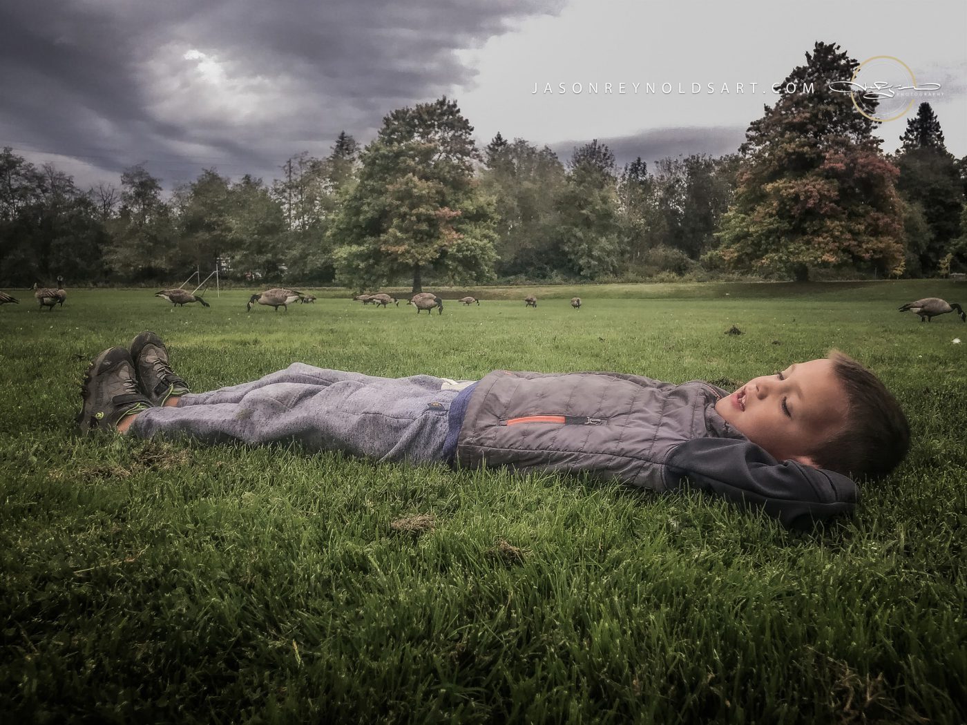 Boy Lying on the Grass in Federal Way