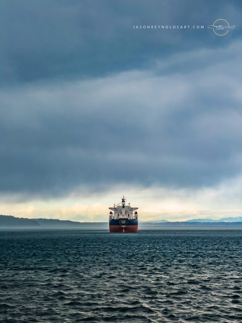 Freighter off Ruston — West End Seascape