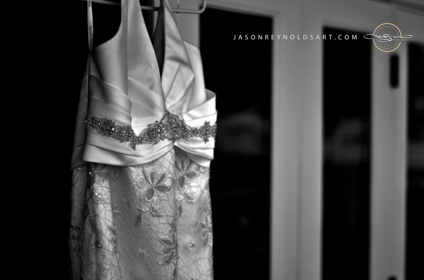 Hanging Wedding Dress with Beaded Waistband