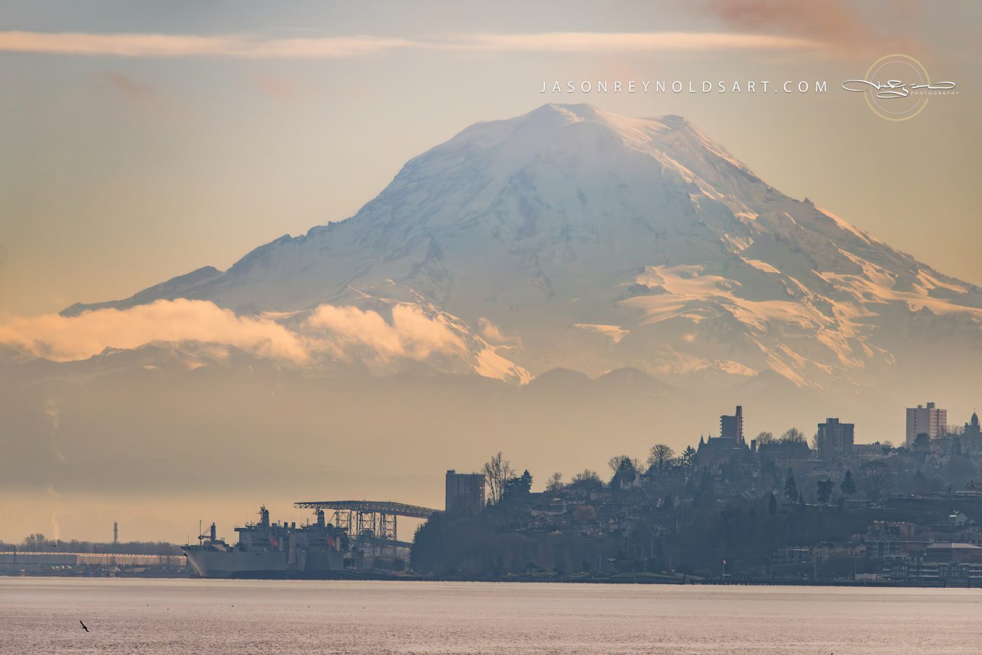 Mount Rainier over the Tacoma waterfront