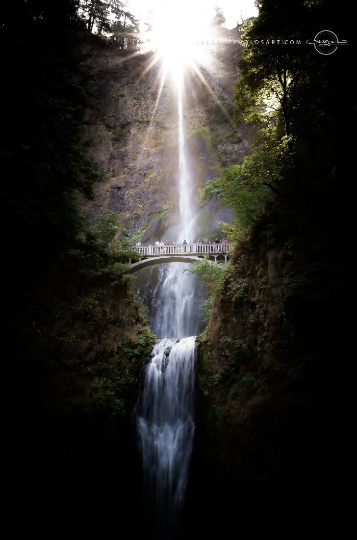 Multnomah Falls — Benson Bridge with Sunburst