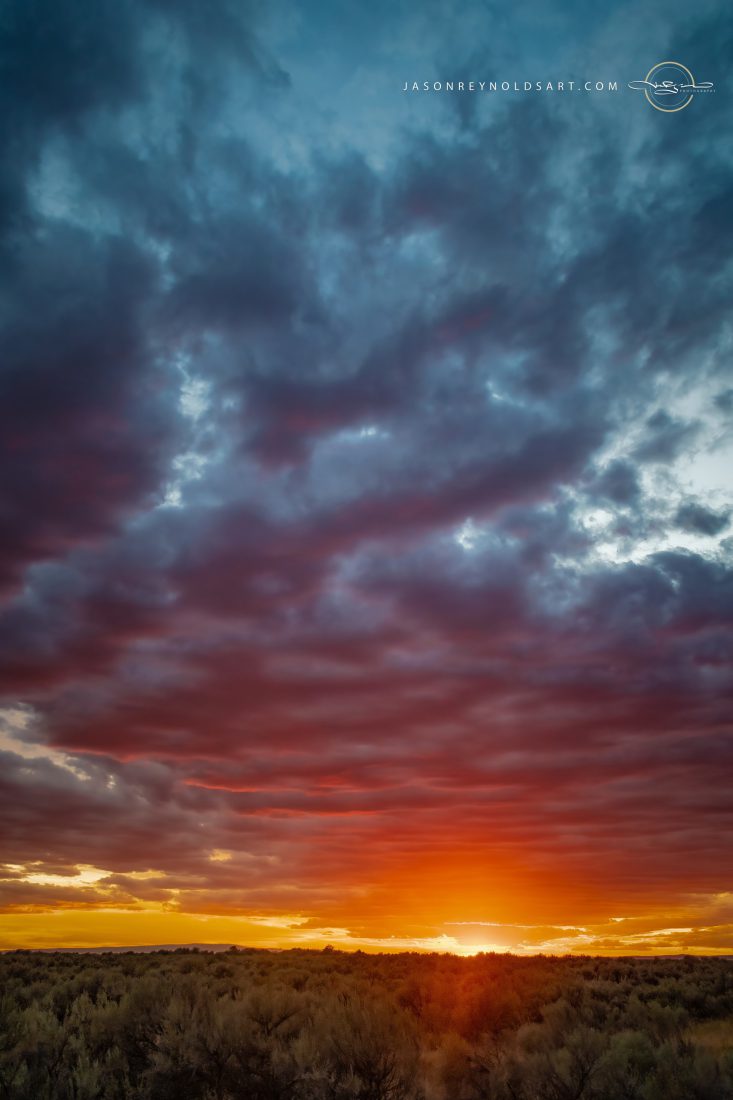 Othello Sunset — Sagebrush and Layered Clouds at Potholes State Park