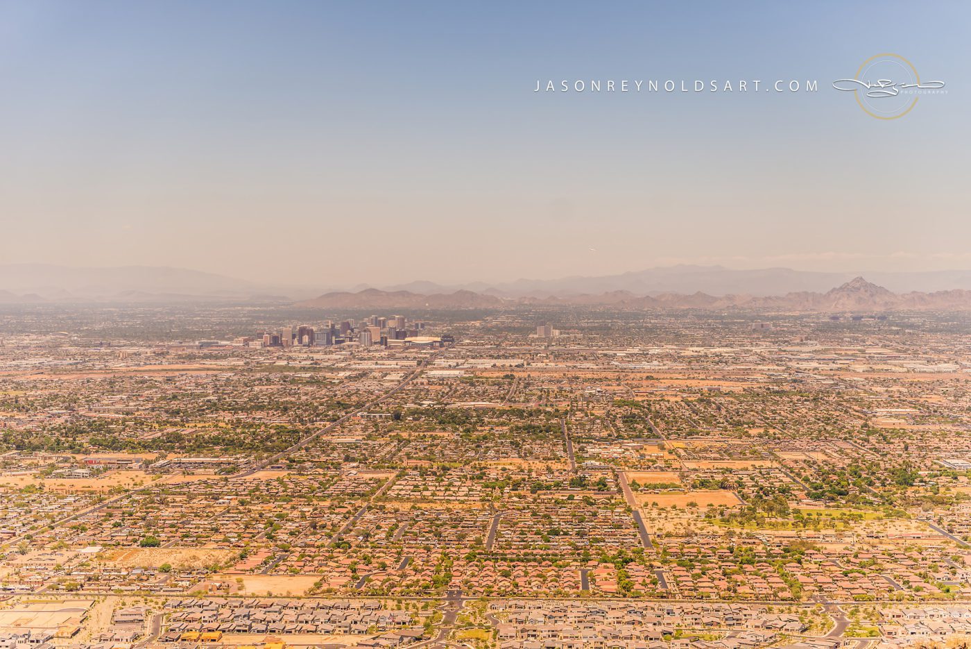 Phoenix from South Mountain — aerial view of downtown and valley