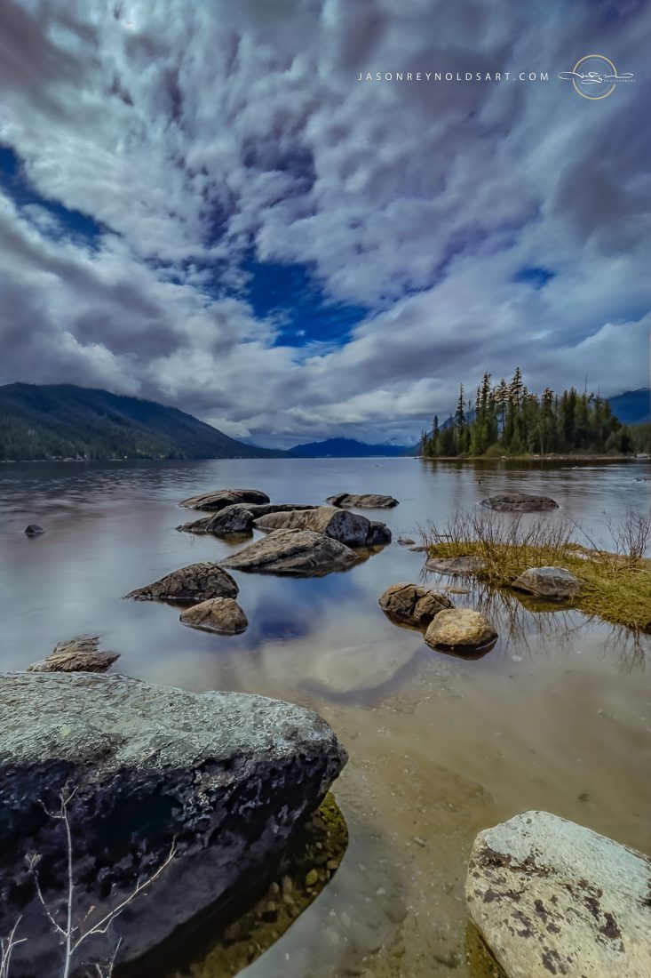 Rocky Foreground and Cloud-filled Sky in Leavenworth