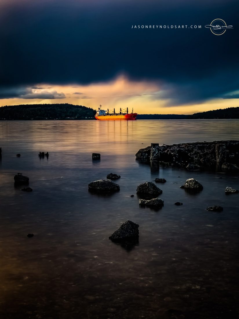 Ruston freighter under storm clouds