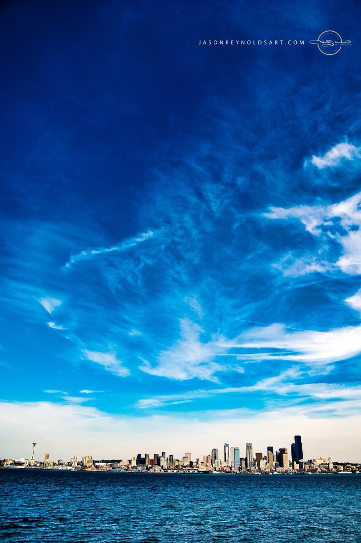 Seattle Skyline from Alki — Deep Blue Sky