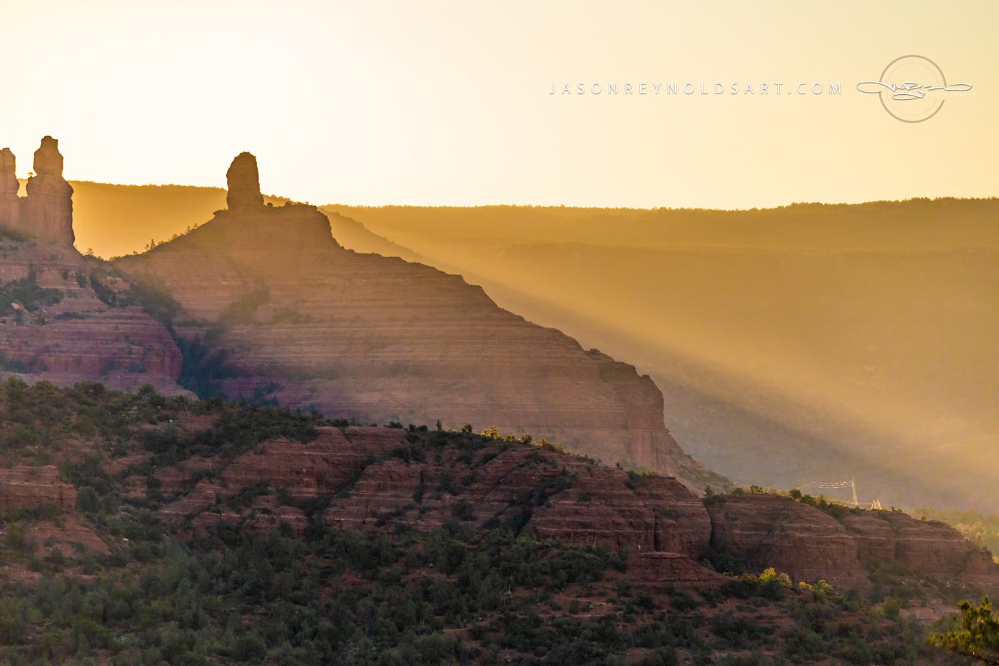 Sedona Red Rock Buttes with Golden Sunbeams
