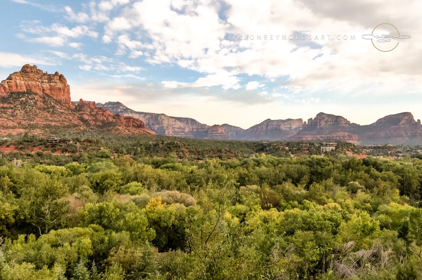 Sedona Red Rock Panorama over Green Cottonwood Forest