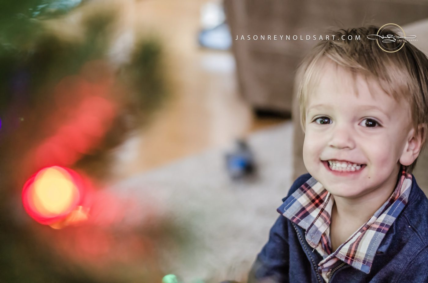 Smiling Boy with Warm Bokeh Lights