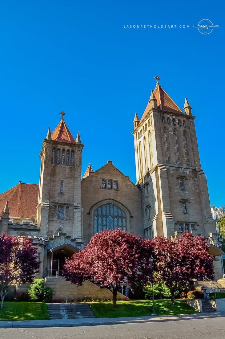 Spokane stone church with twin towers