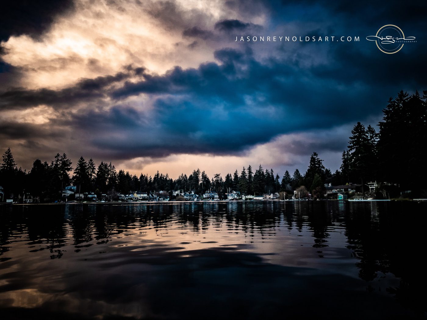 Steel Lake, Federal Way — Storm-lit Shoreline Reflection