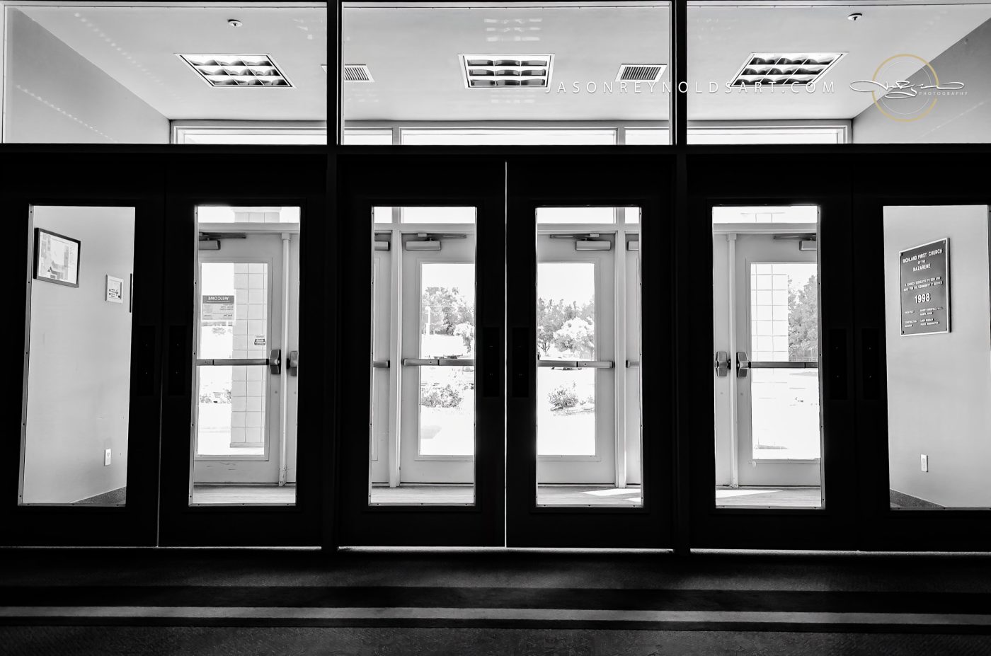 Symmetrical Glass Entrance — Black and White
