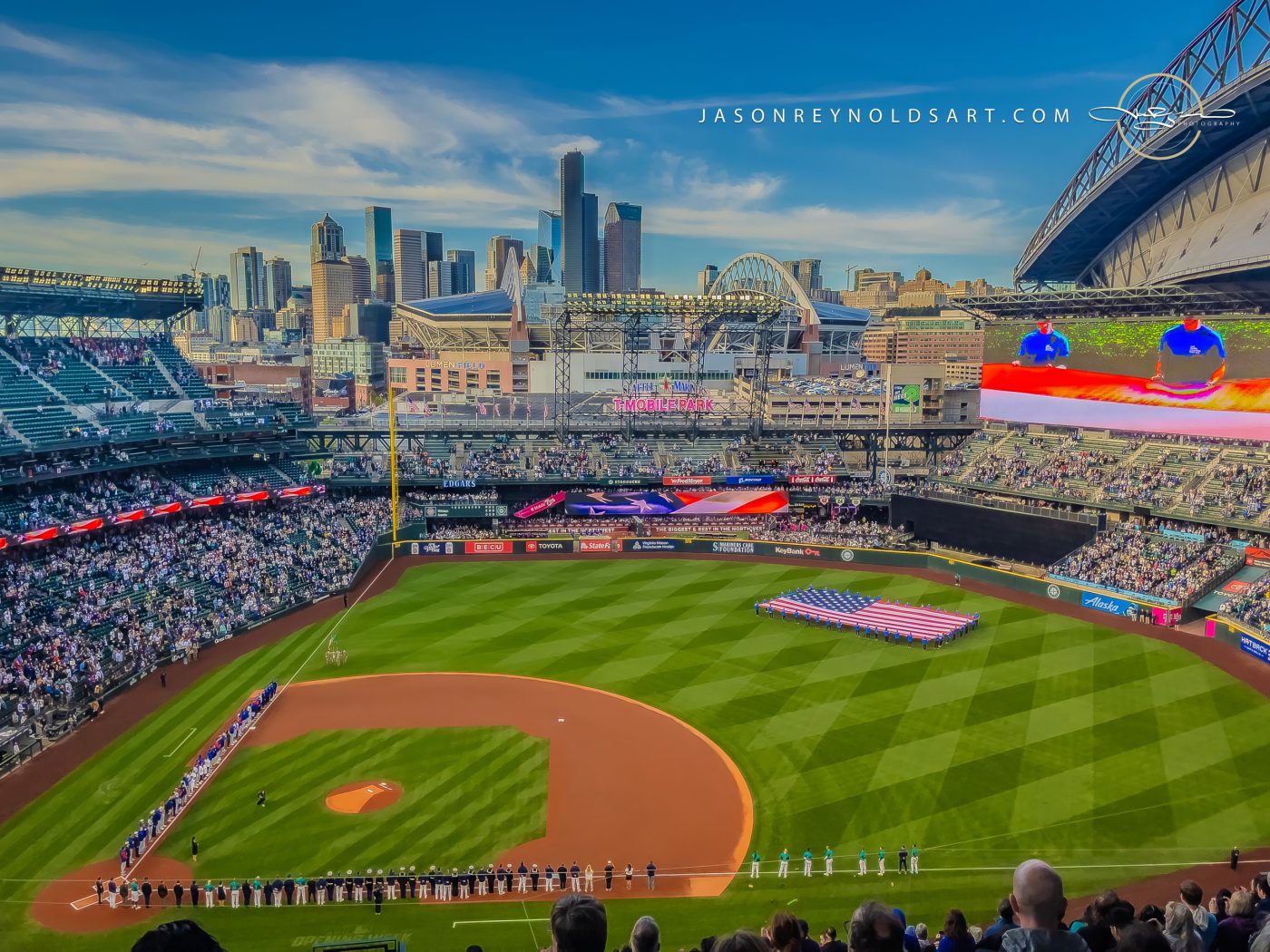 T-Mobile Park ceremony with downtown Seattle skyline