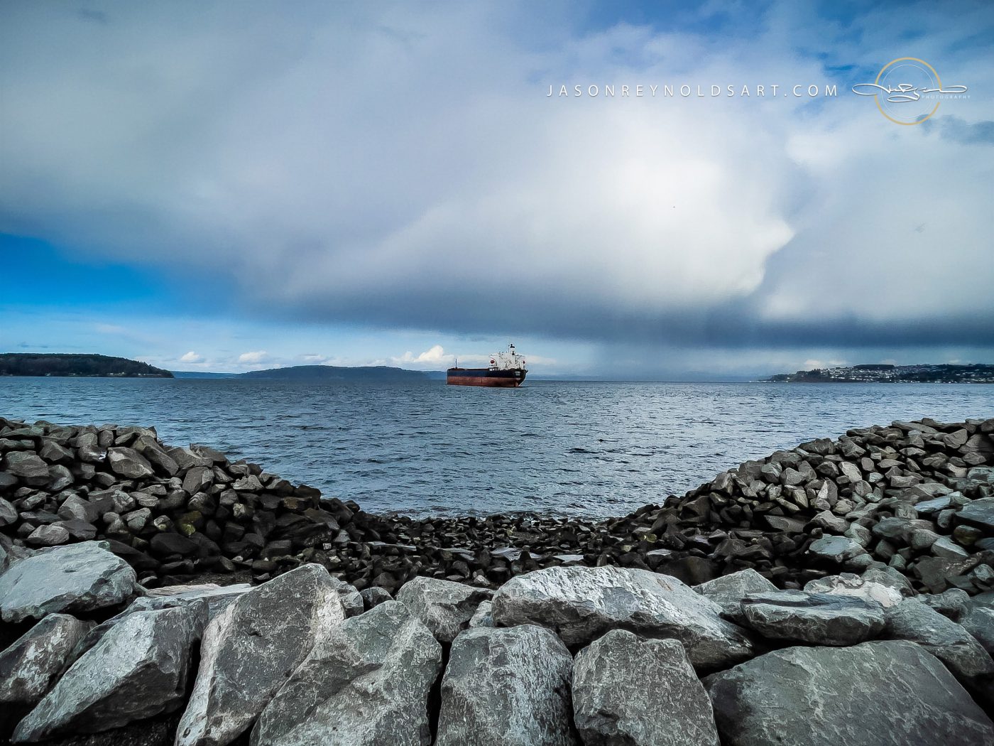 Tacoma Breakwater with Moored Bulk Carrier