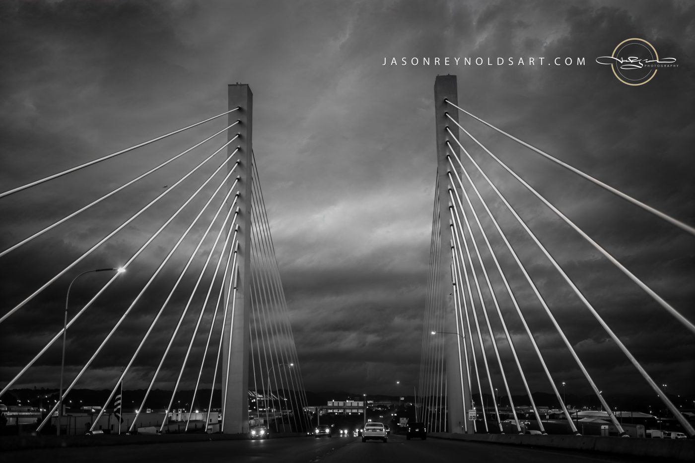 Tacoma Cable-Stayed Bridge — Dramatic Black & White