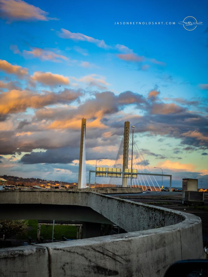Tacoma Cable-Stayed Bridge with Curved Concrete Ramp