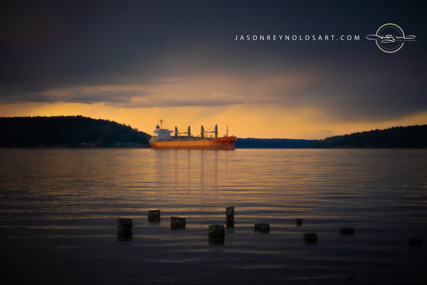 Tacoma Cargo Ship Off Ruston Shoreline