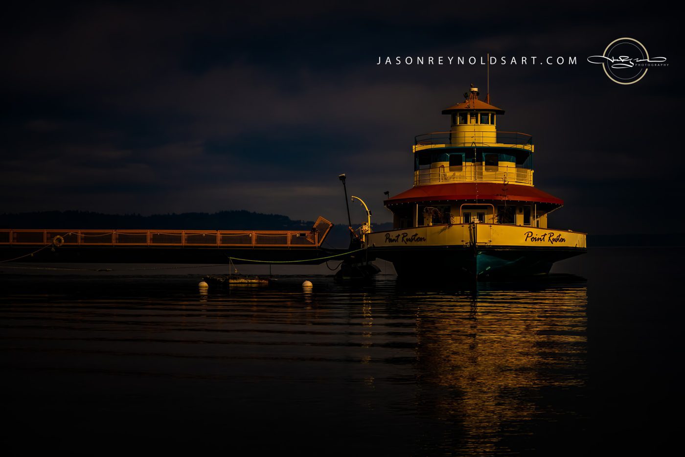 Tacoma — Point Ruston Ferry with Golden Harbor Reflections