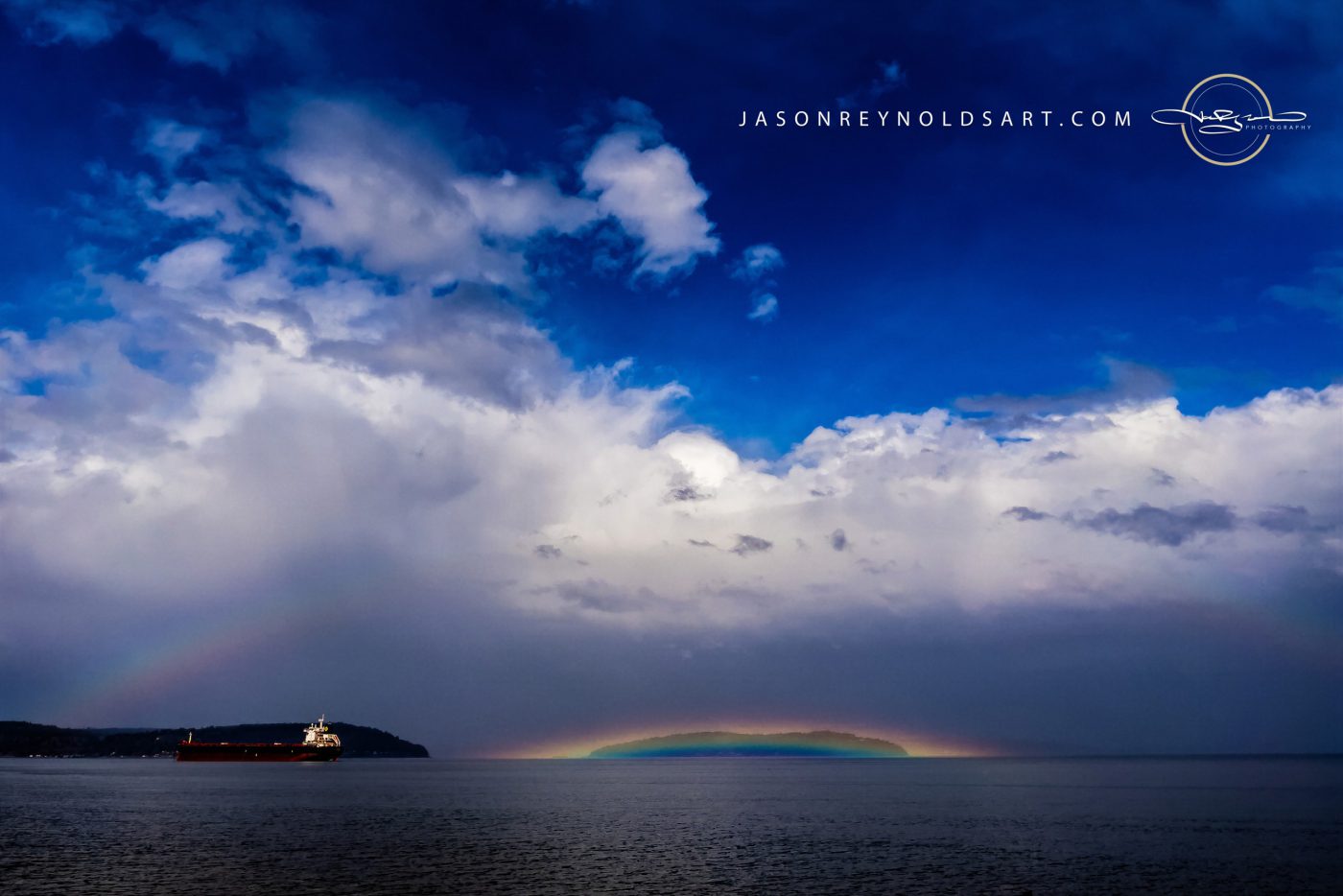 Tacoma Rainbow over Maury Island and Freighter off the North End