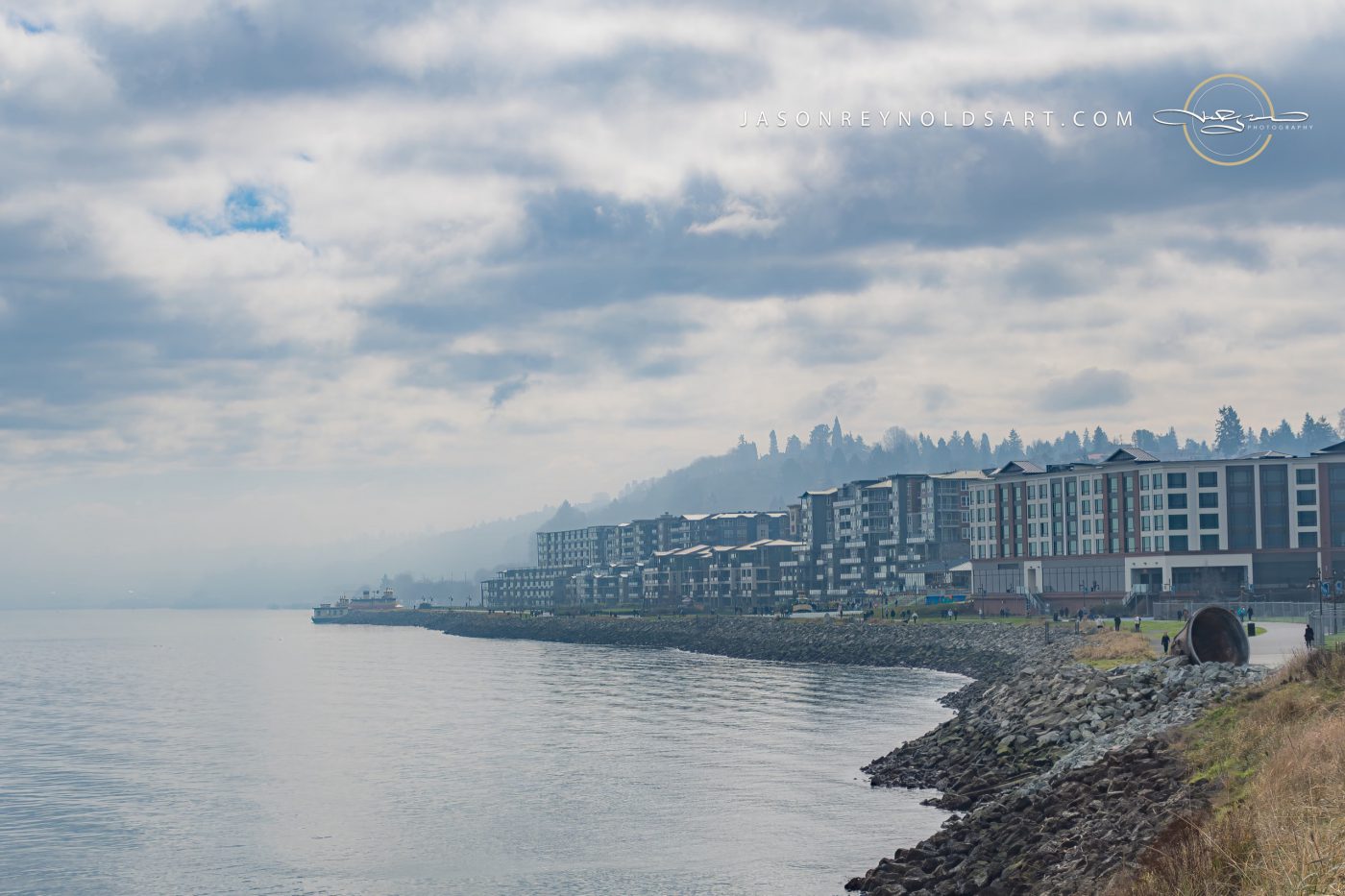 Tacoma Waterfront at Point Ruston — Mist and Low Clouds
