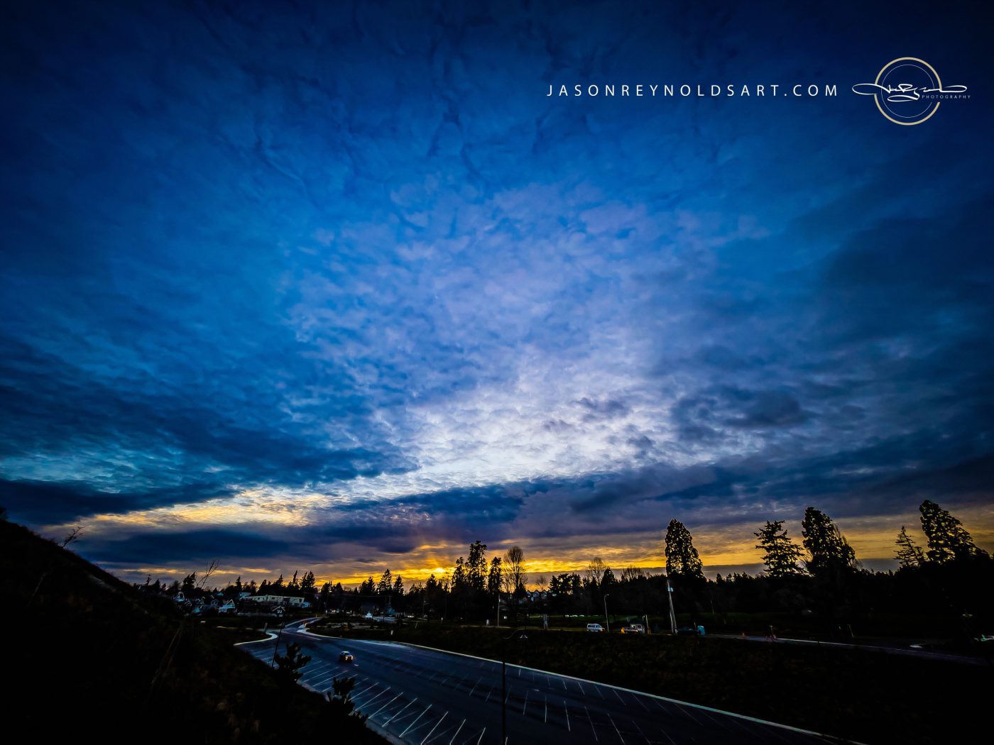 Tacoma West End Sunrise Under a Textured Blue Sky