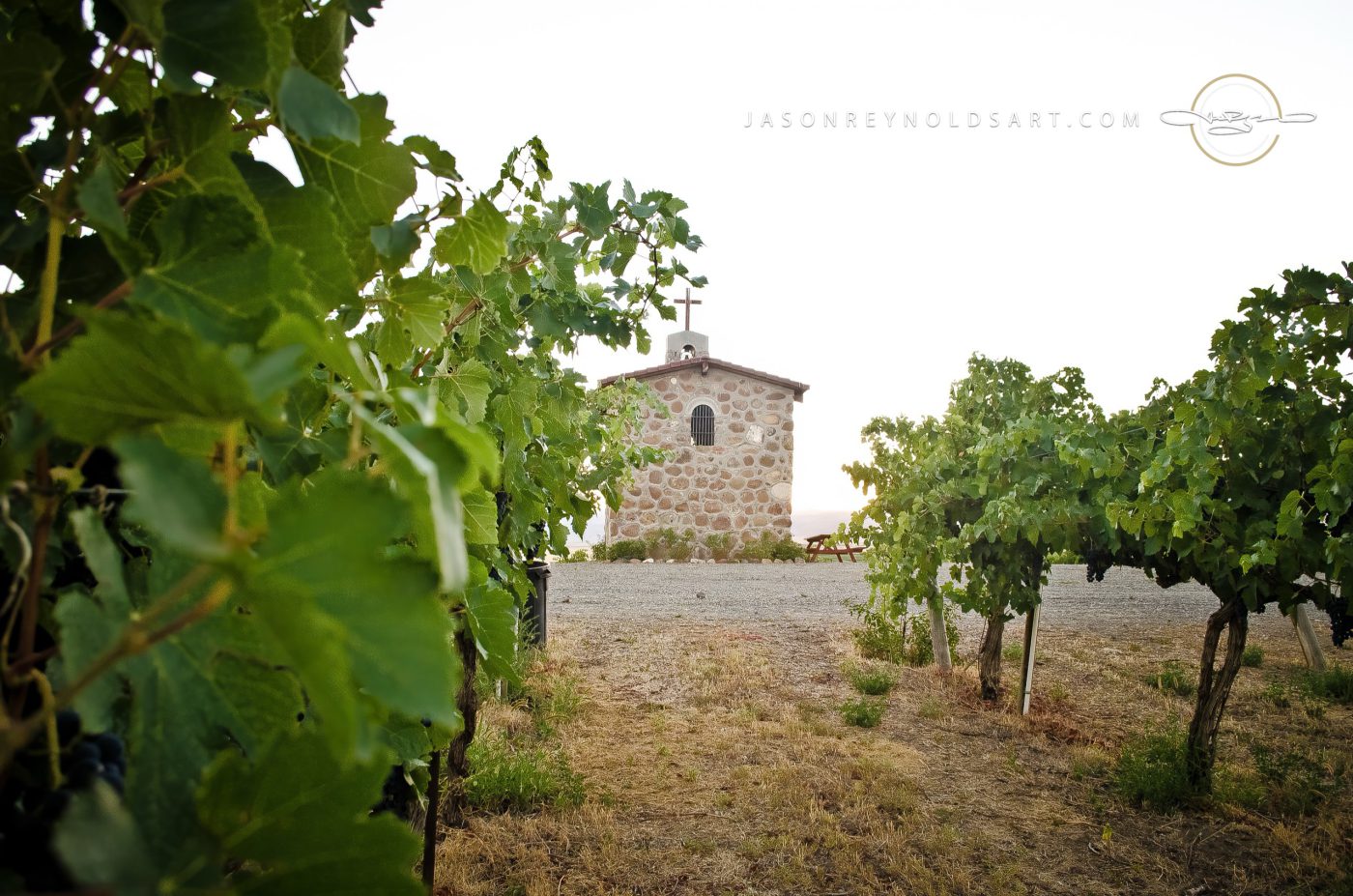Wapato — Red Willow Vineyard Chapel Framed by Grapevines