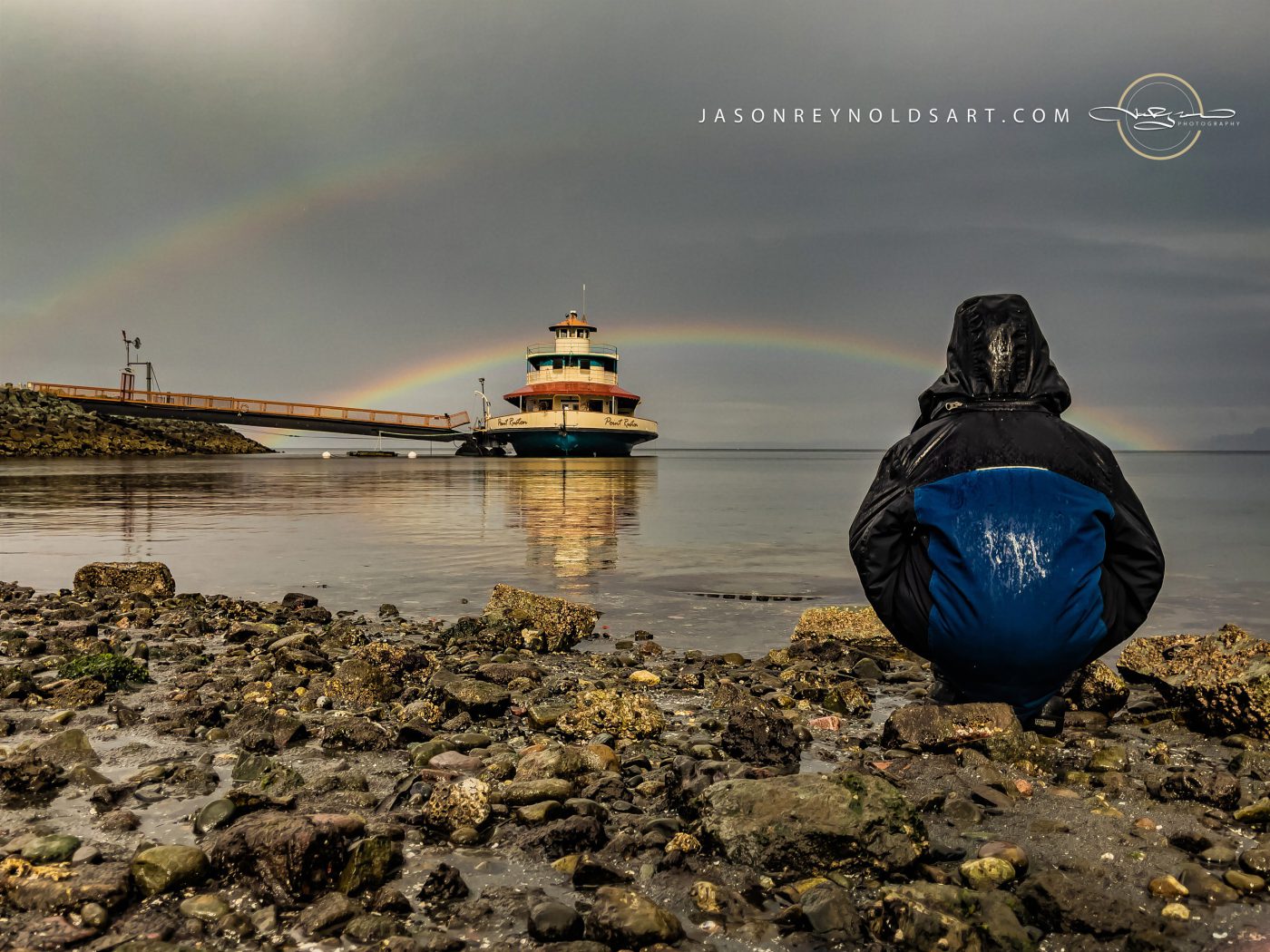 Washington: West End Rainbow Over Point Ruston Boat